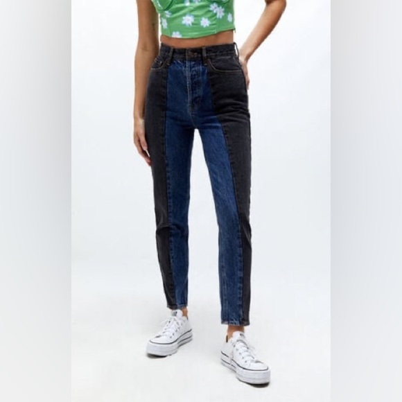 Pacsun UHR Ultra High Rise Slim Black Blue Colorblock Jean 24 Straight Cut Ankle - Picture 4 of 12